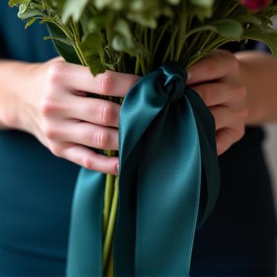 Hænder der binder en buket med silkebånd